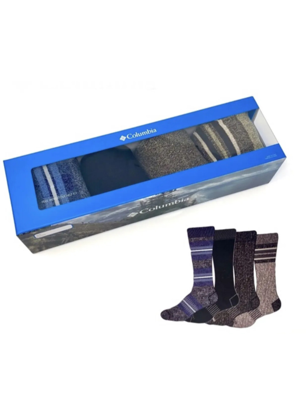 NEW Columbia Men’s Soft Cotton Blend Socks in Gift Box 4 Pairs Shoe Size 6 - 12